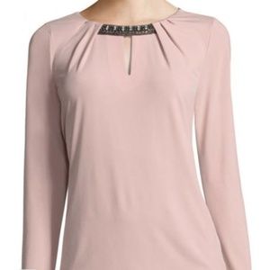 Liz Claireborne Long Sleeve Beaded Keyhole Blouse